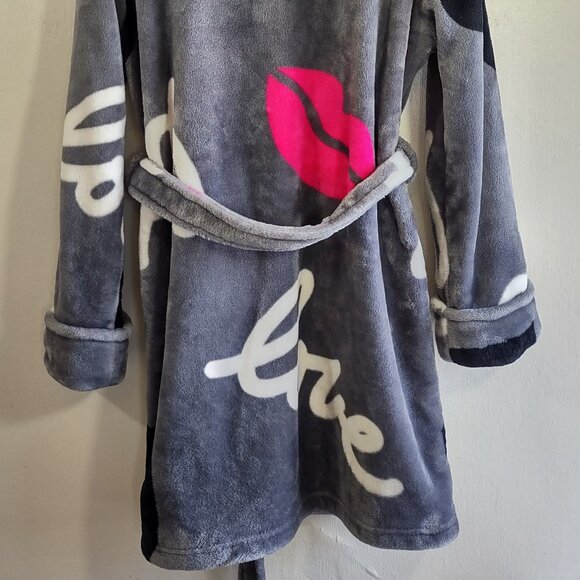 👄 BETSEY JOHNSON Pop Art Love Lips Plush Spa Robe Hooded Indie  XS/Small - Picture 6 of 11